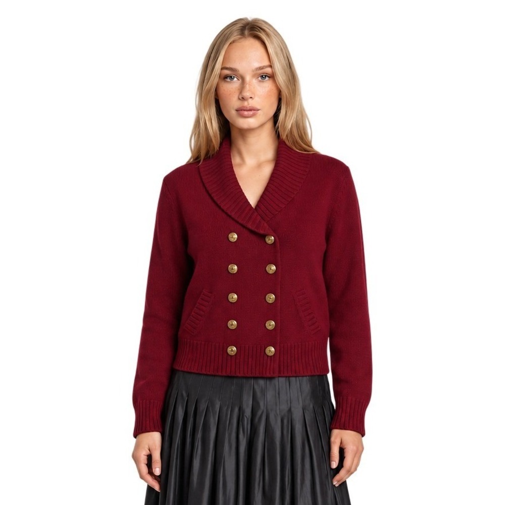 Lauren Ralph Lauren Cardigan Sweater Women's Size Large Red Double Breasted Gold